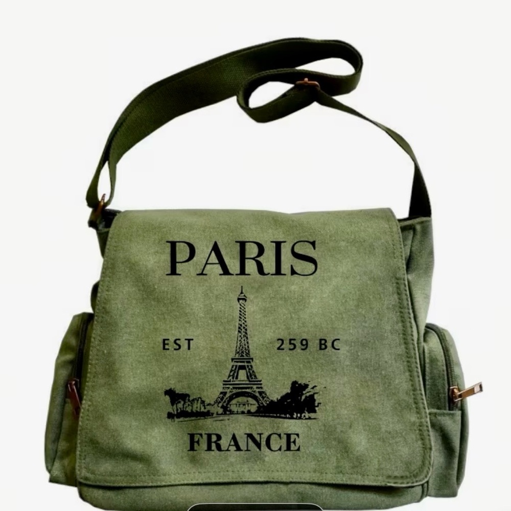 Large Capacity Messenger Bag w/The Eiffel Tower & Paris Print Adjustable Straps